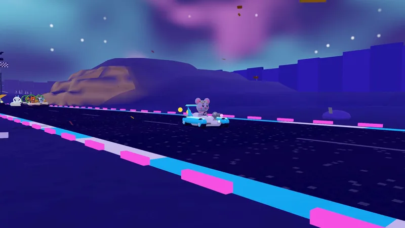 A night race along a neon track in Nebula Nine